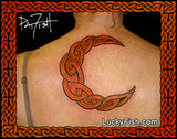 orange Celtic crescent moon tattoo