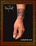 Celtic Tattoo bracelet on a wrist with 'LuckyFish.com' branding