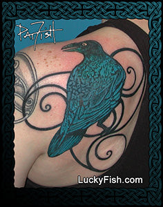 Raven In Spirals Tattoo Design