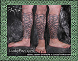 three views of Celtic leg tattoo