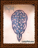 Awakening Celtic Knot Tattoo Design by Pat Fish on back with LuckyFish.com branding