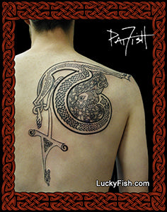 Initial T Tattoo with Kells Lion Design