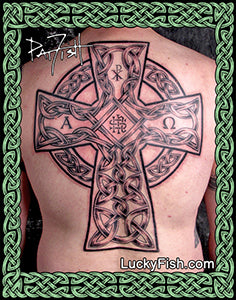 Alpha & Omega Cetic Cross Tattoo Design