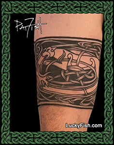 Celtic stag being pursued by an Irish Wolfhound