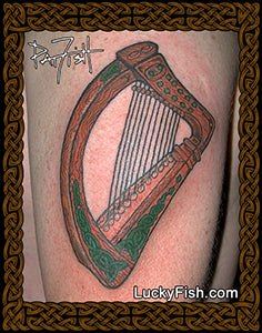 Brian Boru's Harp Tattoo with Celtic Design