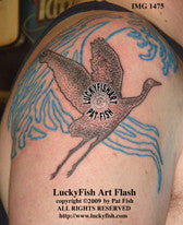 Surfing Crane Tattoo Design 1