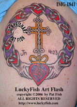 Sacred Claddagh Ring and Cross Tattoo Design