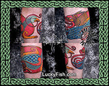 Lion and Peacock Intertwined Celtic Band Tattoo Design