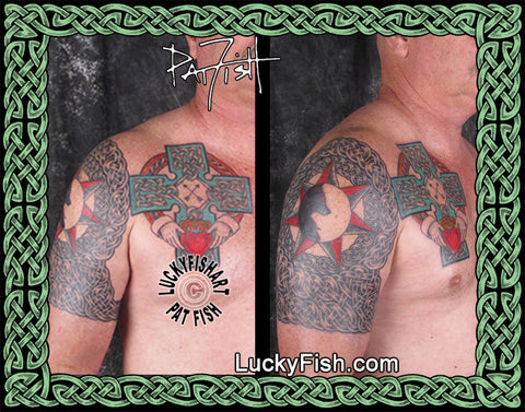 Heritage Claddagh Cross Chest Celtic Tattoo Design