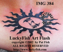 Tribal Sun Tattoo with Dancing Dolphin Design
