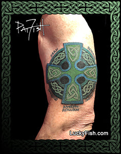 Celtic cross tattoo by Pat Fish with Celtic knotwork 