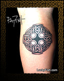 Ancestral Wheel Cross Celtic Tattoo Design on leg