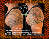 Tuneup of 20 year old turtle honu tattoo by Pat Fish
