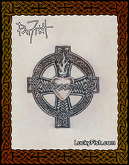 Sacred Heart Cross Celtic Tattoo Design with luckyfish.com branding