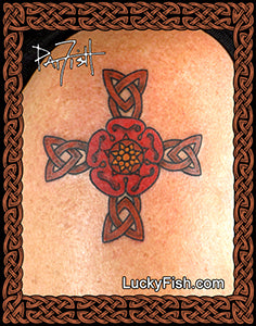 Tudor Rose Cross Celtic Tattoo Design