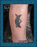 Pictish crescent tattoo on leg calf photo