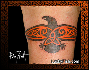 Shield Raven Tattoo with Celtic Design