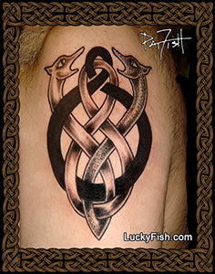 Entwined Wolves Tattoo with Celtic Tribal Design