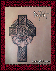 Celtic claddagh cross tattoo design back