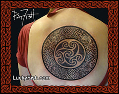 Maiden Stone Pictish Tattoo Design with LuckyFish.com branding