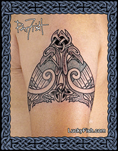 raven Viking Celtic knot work tattoo design hugin munin photo of  tattoo on arm by Pat Fish