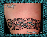 Celtic dog tattoo band design with LuckyFish branding