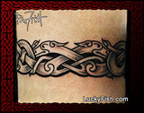 Celtic hound tattoo band with LuckyFish branding