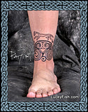 Tattoo on an ankle of Pictish patterns and the Uffington Horse tattoo by Pat Fish