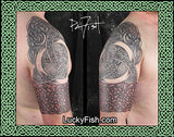 two views of Trinity Half Sleeve Celtic Warrior Tattoo Design 