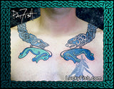 Celtic torc and Pictish sea monster design tattoos