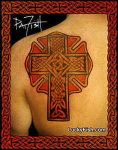 first responder Celtic cross tattoo by Pat Fish