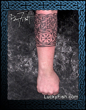 Celtic tattoo sleeve knotwork with Nordic vegvisir by Pat Fish