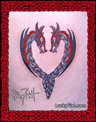 Dragon Heart Tattoo with Celtic Knotwork Design and LuckyFish branding