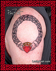 Enduring Claddagh Ring Celtic Tattoo Design Irish tattoo pattern with LuckyFish branding