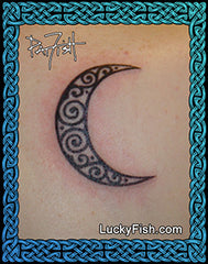 Spiraled Moon Celtic Pictish Tattoo Design with LuckyFish branding