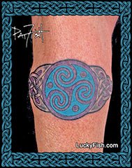 triple spiral Celtic tattoo band with LuckyFish.com branding