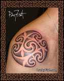 pointillist Celtic spiral shield tattoo