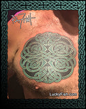 Remember Shield Celtic Knot Tattoo Design cover-up on chest