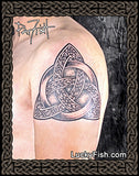 Celtic tattoo design triangle triquetra tattoo on upper arm by Pat Fish with LuckyFish branding
