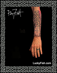 Nordic Viking tattoo design tattoo sleeve photo with Luckyfish.com branding