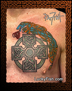 celtic canine cross tattoo design in color