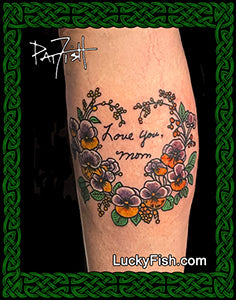 memorial pansy wreath tattoo design