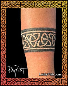 Celtic triangle tattoo band design with white ink