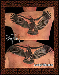 condor in flight tattoo bird wings backpiece tattoo with luckyfish branding by pat fish