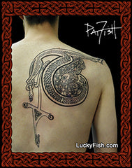 Initial T Tattoo with Kells Lion Design