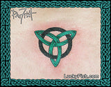 Celtic knot design tattooed by Pat Fish with  'Lucky Fish' branding.