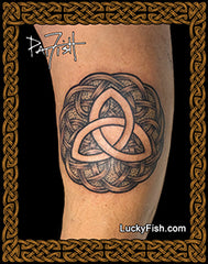 celtic triquetra tattoo on leg photo with Luckyfish branding