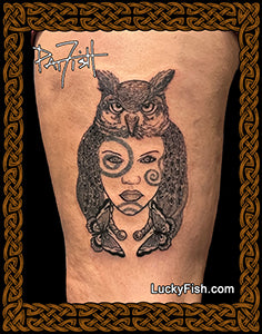 paan owl goddess tattoo design photo