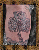 celtic knotwork shamrock tattoo on leg