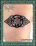 Celtic knot and spirals tattoo design on an arm with LuckyFish brranding